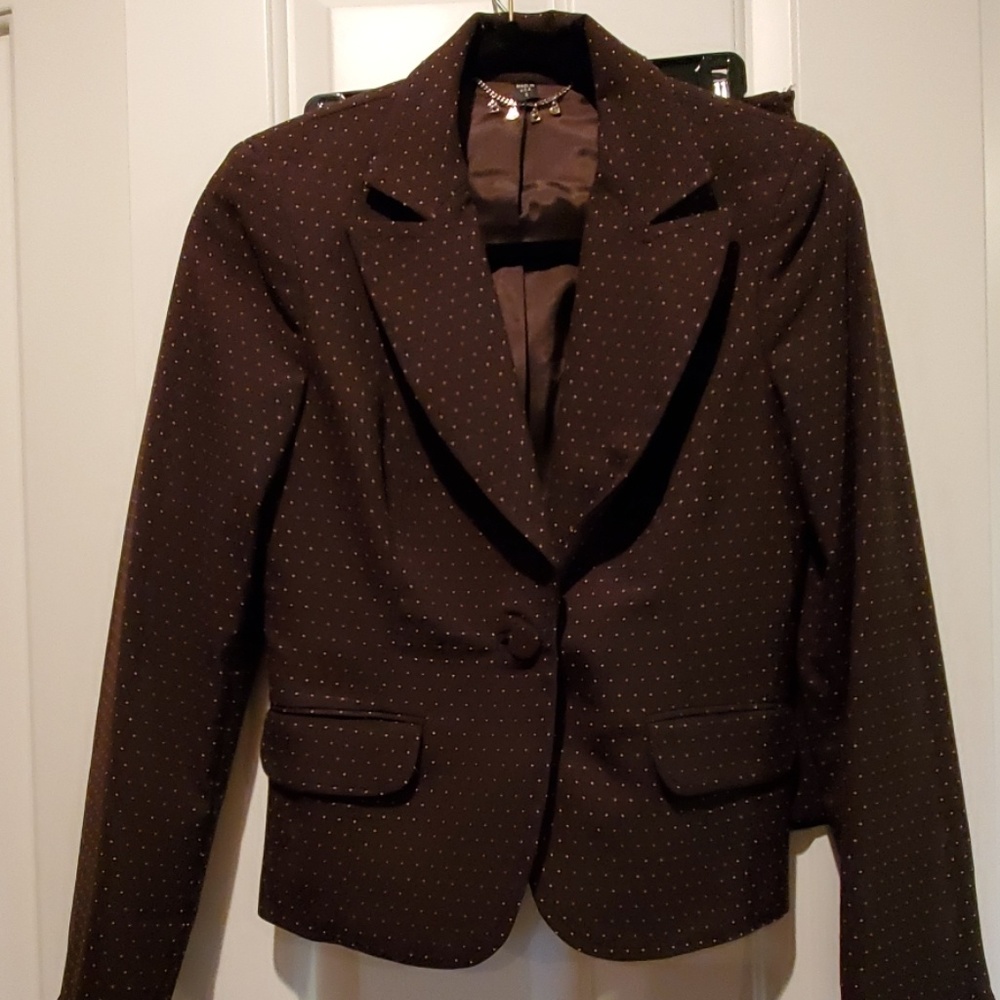 bebe brown with pink polka dot suit